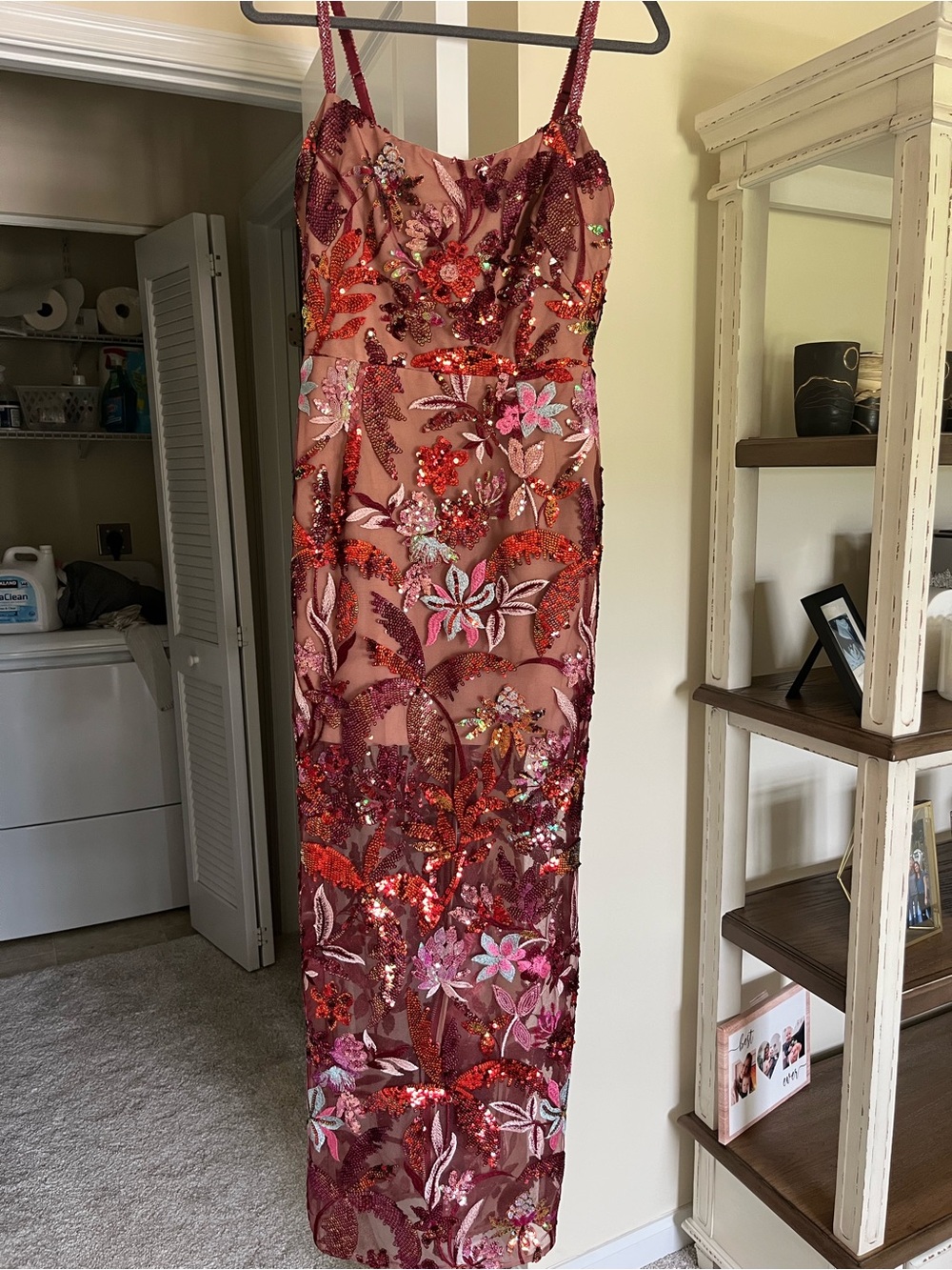 Bronx and Banco Rose and Red Floral Sequin Maxi Dress